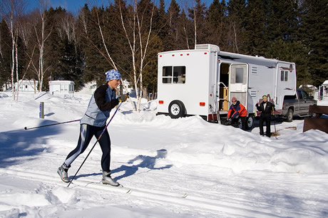 Travel trailer RV in winter camping