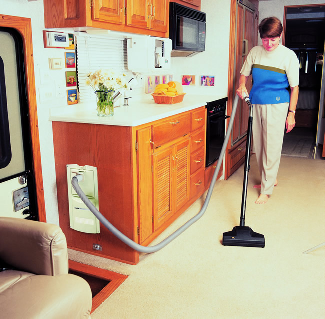 RV central vacuum system in motorhome